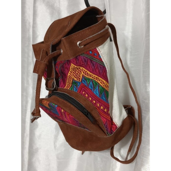Southwest Embroidered Rainbow colored mini Backpack suede Bag - Picture 3 of 6